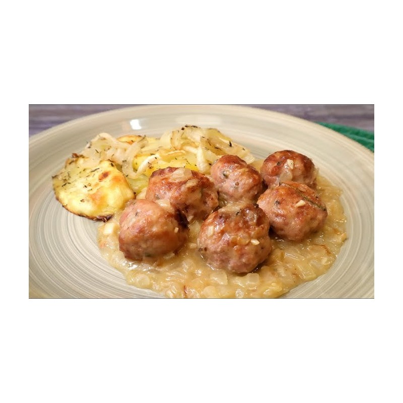 Albondigas de merluza con patatas panaderas